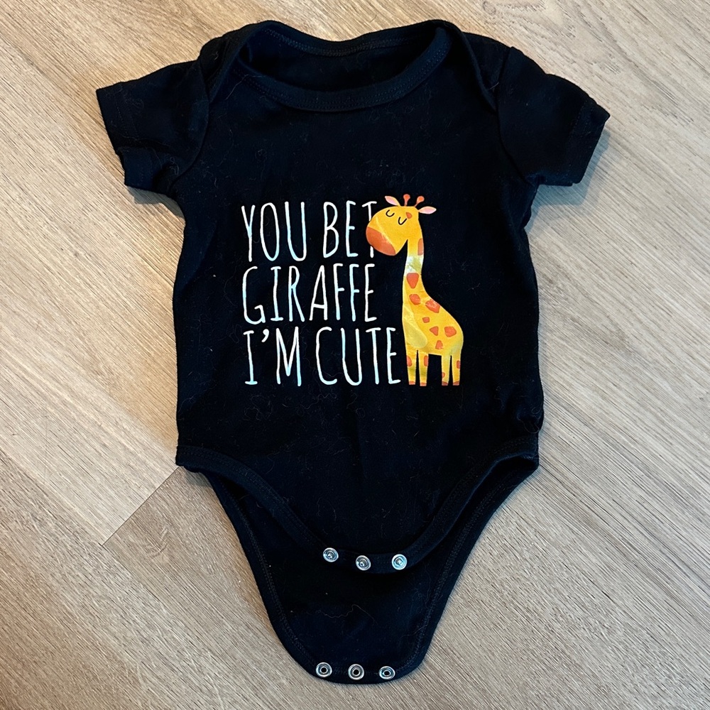 Black Baby One-Piece Bodysuit with Yellow Giraffe Graphic